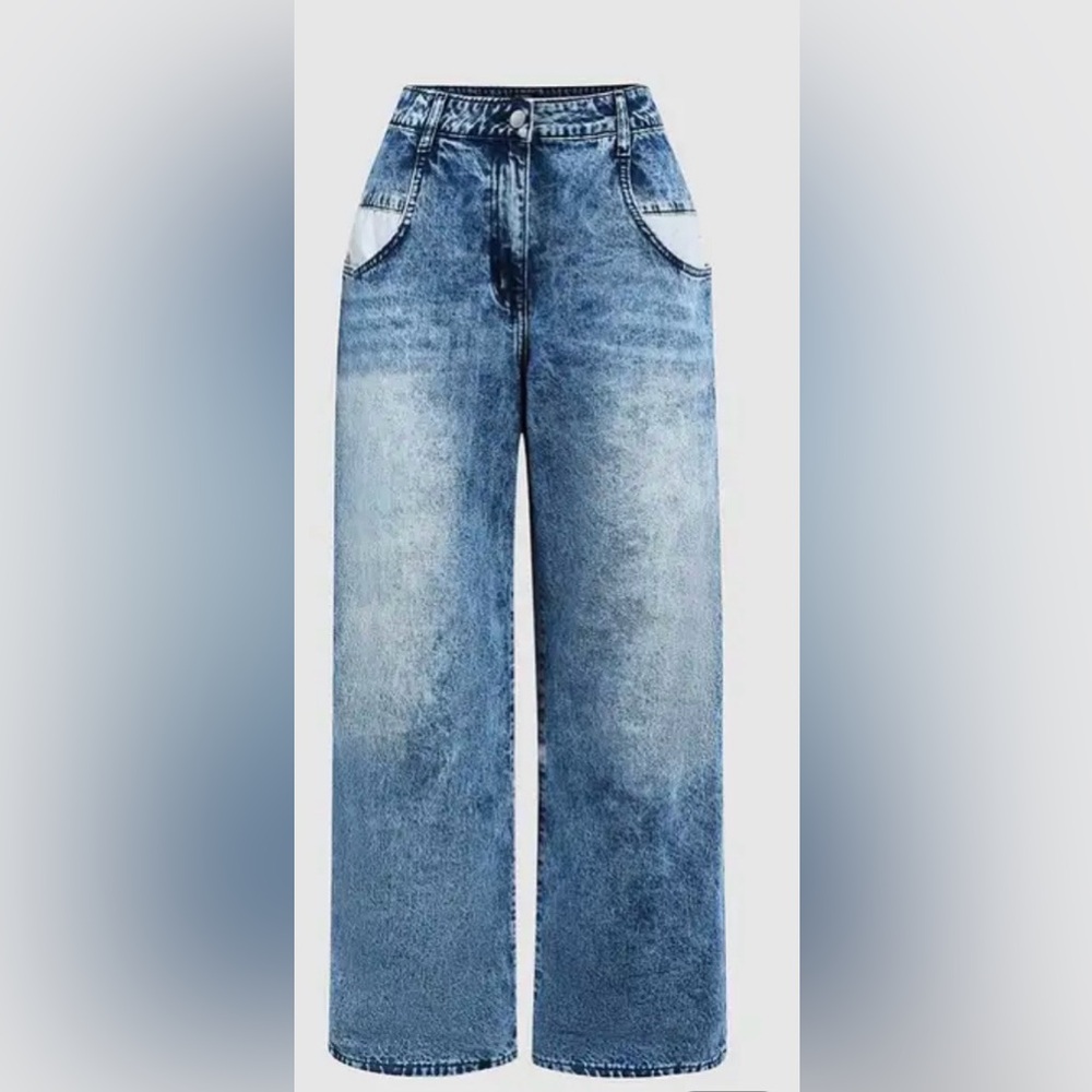 Flamingo Pocket Detail Wide Leg Low Waist Jeans Size Medium NWT - Picture 3 of 15